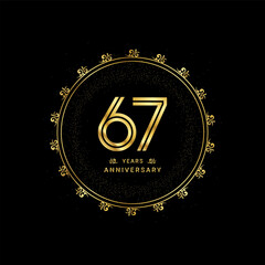67 years anniversary with a golden number in a classic floral design template