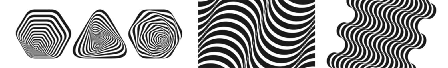 Obraz premium Abstract striped design element. Optical art. Wavy pattern with optical illusion. 3d vector illustration for brochure, magazine, poster, presentation, flyer and banner.