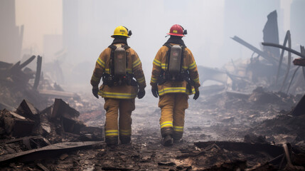 Strength Amidst the Flames: American Firefighters' Resolute Gaze. Generative AI