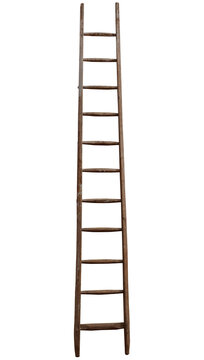 old wooden ladder in front of white