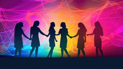 Vector illustration of women connected by hands