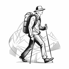 Fototapeta premium Hiking Adventure Line Art Design. Generative AI