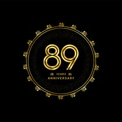 89 years anniversary with a golden number in a classic floral design template
