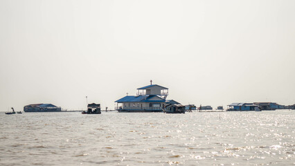 church on the water in the floating village in tonle sap lake, in Cambodia