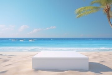 Serene Showcase: Empty Podium stage on a Tropical Beach to display summer product Generative AI Illustration