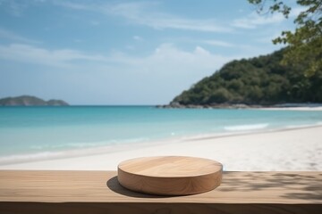 Obraz premium Serene Showcase: Empty Podium stage on a Tropical Beach to display summer product Generative AI Illustration