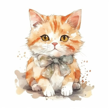 Cute watercolor cartoon cats set illustrations on white background. Perfect for stickers, wallpaper, poster decoration, Generative AI