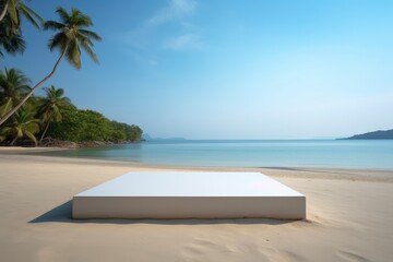 Fototapeta na wymiar Serene Showcase: Empty Podium stage on a Tropical Beach to display summer product Generative AI Illustration