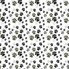Dog Paw print seamless. Traces of Cat Textile Pattern. Cat footprint seamless pattern. Vector seamless - 601104693