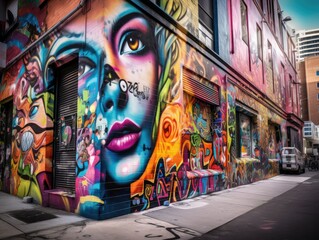 Vivid Colors of Urban Street Art, AI Generated