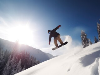 Naklejka na ściany i meble Snowboarding in High Mountains -ai generated