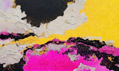 Splashes of pink yellow black bright paint on the canvas.pastel colors. painting. Beautiful background, generative ai, generative, ai
