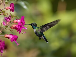 Fototapeta premium Hummingbird's Rapid Wings, AI Generated