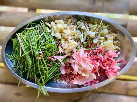 Mix raw organic herb ingredients. Local popular traditional meal of the kadazan dusun tribe in North Borneo.
