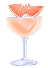grapefruit cocktail with grapefruit slice watercolor illustration cut out