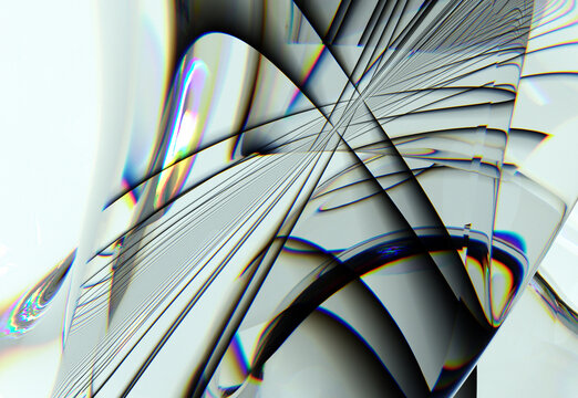 3d render abstract art 3d background with part of surreal glass sphere or ball object in deformation transformation process with dispersion rainbow color spectrum prism effect on white © Philipp