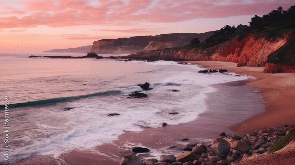 Wall mural Seashore view with a beautiful pink decline