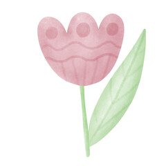 Single tulip flower. hand drawing. Cute clipart in pastel colors