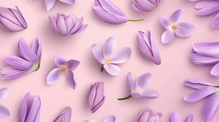 Seamless pattern with purple crocus spring flowers