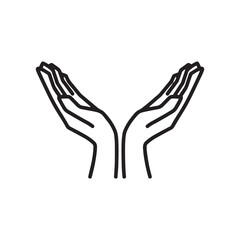 手のひらを開いて何かを受け止めようとする手　モノクロ白フチあり