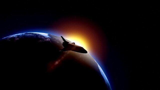 planet earth globe and space shuttle satellite spacecraft futuristic background technology discovery