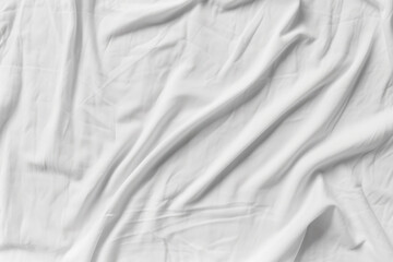 White wrinkled fabic texture rippled surface,Close up unmade bed sheet in the bedroom after night...