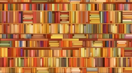 Library bookshelves background in warm colors