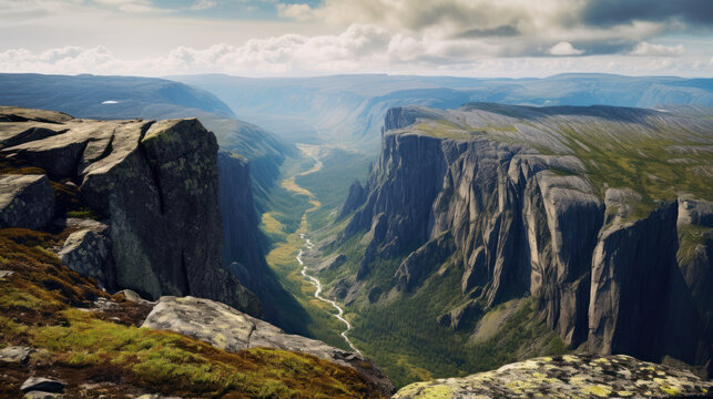 Glacial Majesty: A Captivating View of the Norwegian Plateau. Generative AI