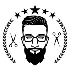 Image of a man's face. Vintage style. Can be used as a barbershop logo.