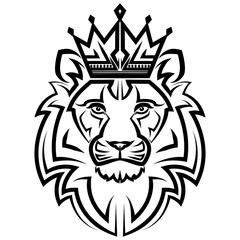 Black and white line art of the front of the lion king head with crown It is sign of leo zodiac Good use for symbol mascot icon avatar tattoo T Shirt design logo or any design