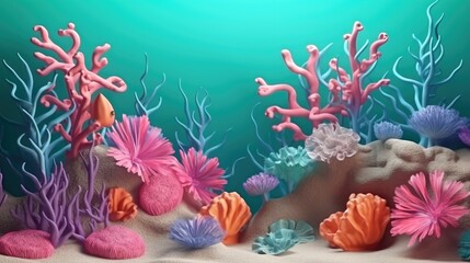 Obraz na płótnie Canvas Underwater view of corals with a clay-like background