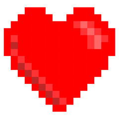 Game 0Pixel art of full red heart isolate on white transparent background, Vector illustration 
