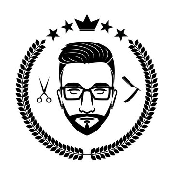 Image of a man's face. Vintage style. Can be used as a barbershop logo.
