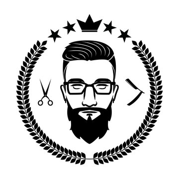 Image of a man's face. Vintage style. Can be used as a barbershop logo.