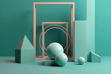 Abstract three-dimensional volumetric composition of various geometric shapes on a Monochrome background. generative ai