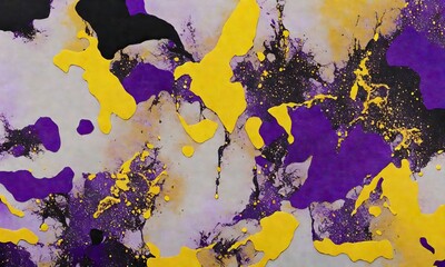Splashes of purple yellow black bright paint on the canvas.pastel colors. painting. Beautiful background, generative ai, generative, ai