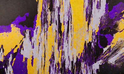 Splashes of purple yellow black bright paint on the canvas.pastel colors. painting. Beautiful background, generative ai, generative, ai