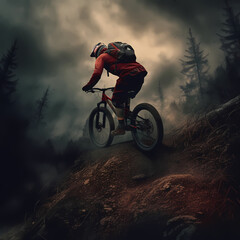 Obraz premium Downhill Mountain Biker, Generative AI