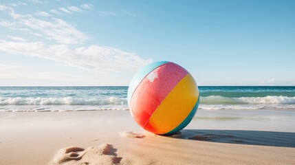 Colorful beach ball on the seashore