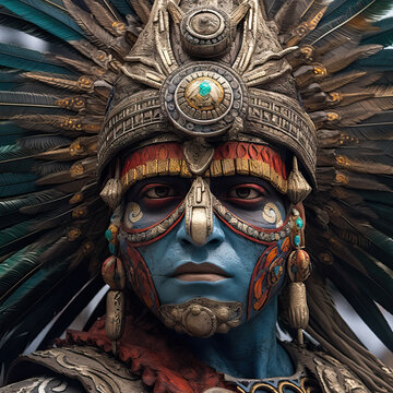Portrait of an indigenous Aztec warrior in Mexico, Generative AI portrait