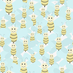 Cute seamless pattern with little bees. Wrapping paper template. Patterns for decoration. Bees and honeycombs.