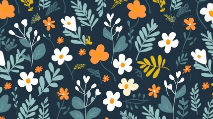 Seamless pattern with flowers and leaves vector background