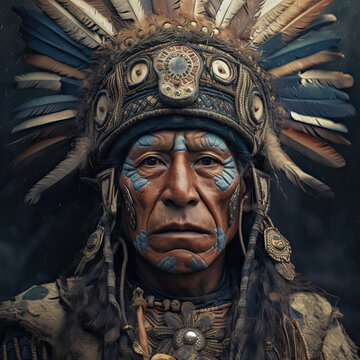 Indigenous Inca warrior standing on a mountain side, Generative AI portrait