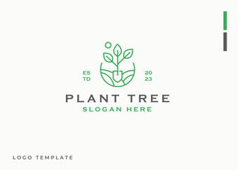 Shovel Leaf Farm Field Vector Logo. Creative Concept for Brand Company Like Gardening, Agriculture, Organic, Harvest, Ecology etc.