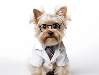 Dog in doctor's clothes on an isolated background