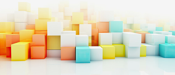 generative ai illustration of a modern 3D background with squares in white and yellow colors