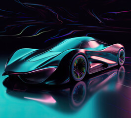 Obraz na płótnie Canvas Beautiful futuristic car on an iridescent and black background, Generative AI illustration