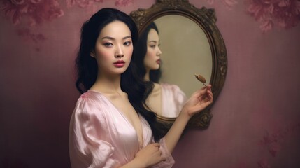 Fototapeta na wymiar Classic painterly studio portrait of an Asian woman