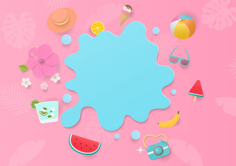 Blue liquid shape and cute summer elements background
