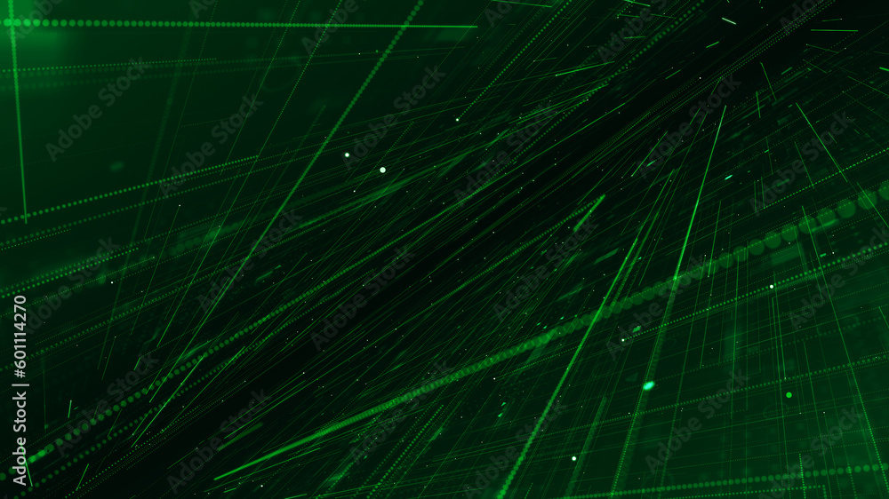 Poster green digital line and grid data matrix simulation perspective technology abstract background concep